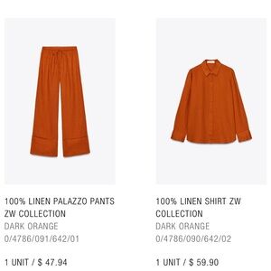 Dark Orange Linen Palazzo Pants and Shirt Set